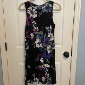Tommy Bahama Black Floral Dress with Blue & Purple Blooms